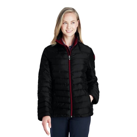Spyder Size Medium Supreme Black & Red Zip Up Puffer Coat Women's - Picture 1 of 15